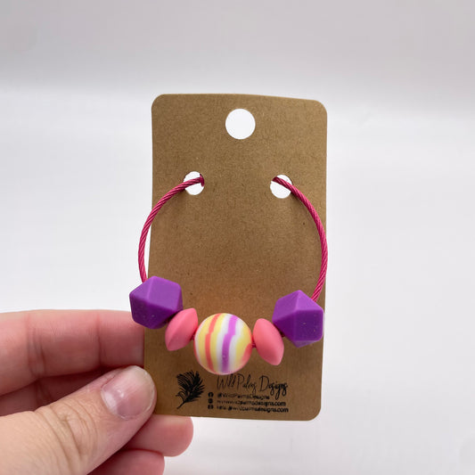 Pink Purple Stripe Silicone Bead Bag Tag / Charm