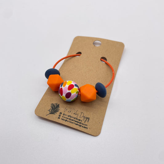 Colorful Dot Orange Navy Silicone Bead Bag Tag / Charm