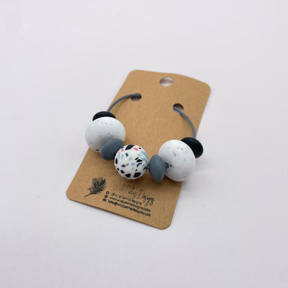 Paint Splatter Gray White Silicone Bead Bag Tag / Charm