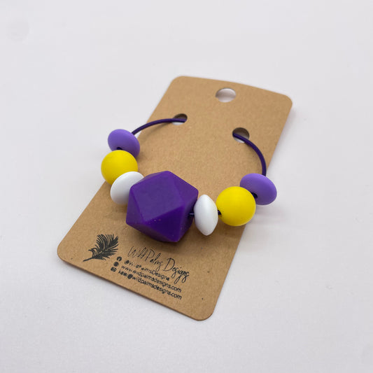 Purple Hexagon Gold White Silicone Bead Bag Tag / Charm