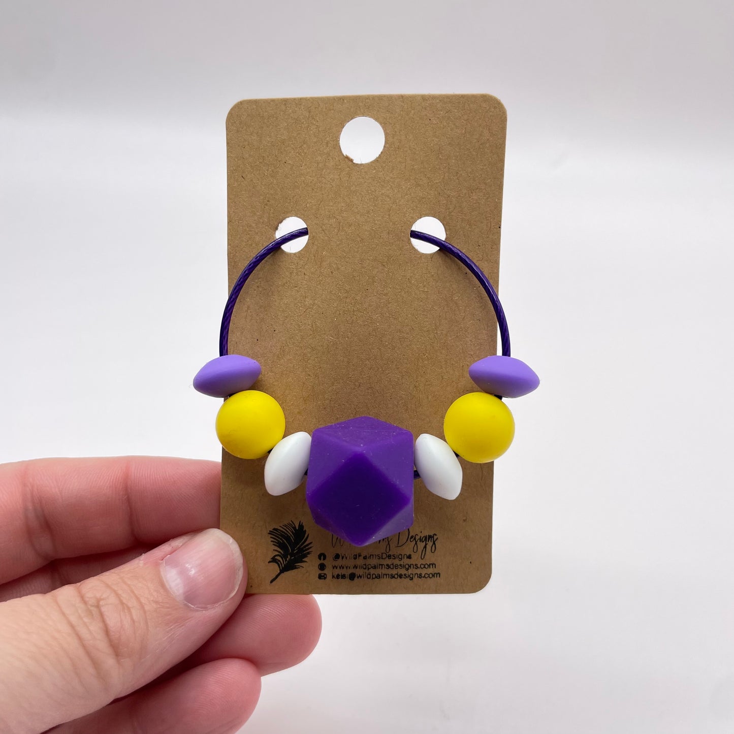 Purple Hexagon Gold White Silicone Bead Bag Tag / Charm