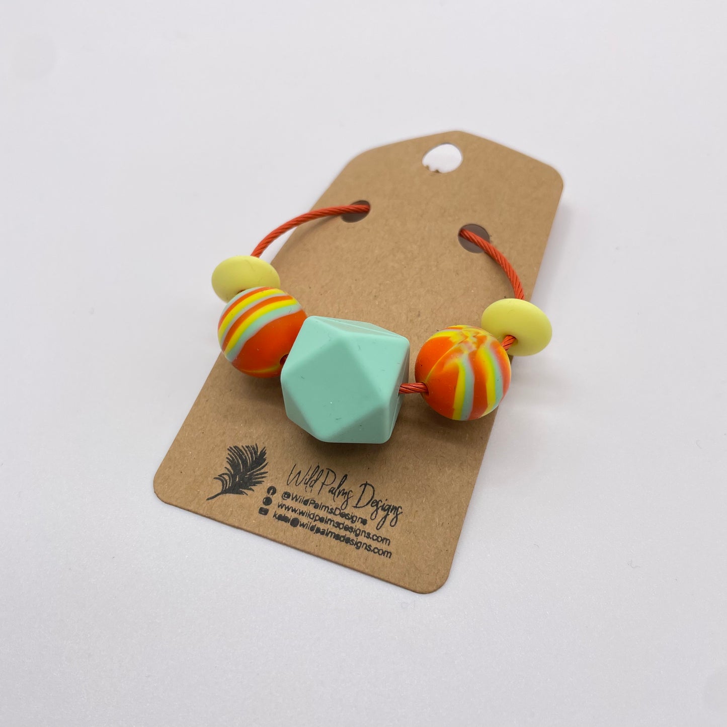 Seafoam Hexagon Orange Yellow Silicone Bead Bag Tag / Charm