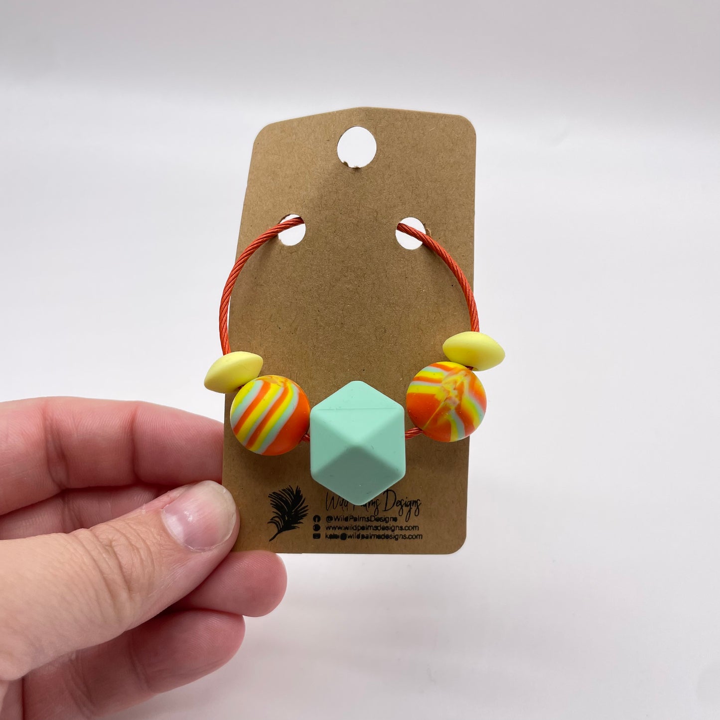 Seafoam Hexagon Orange Yellow Silicone Bead Bag Tag / Charm