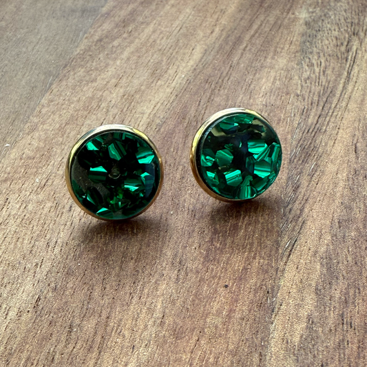 Green Shimmer Acrylic Circle Stud Earrings