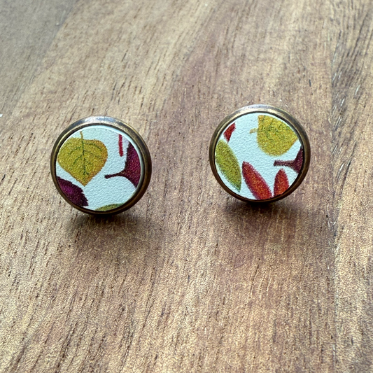 Fall Leaves Acrylic Circle Stud Earrings