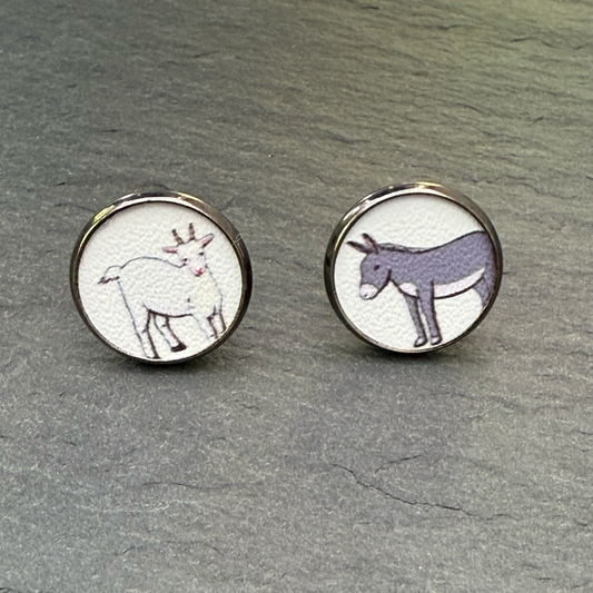 Goat & Donkey Circle Stud Earrings
