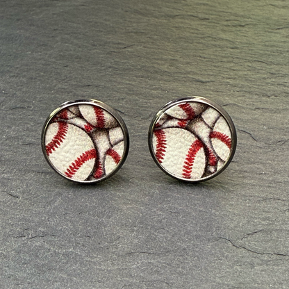 Baseball Circle Stud Earrings