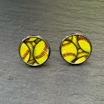 Softball Circle Stud Earrings