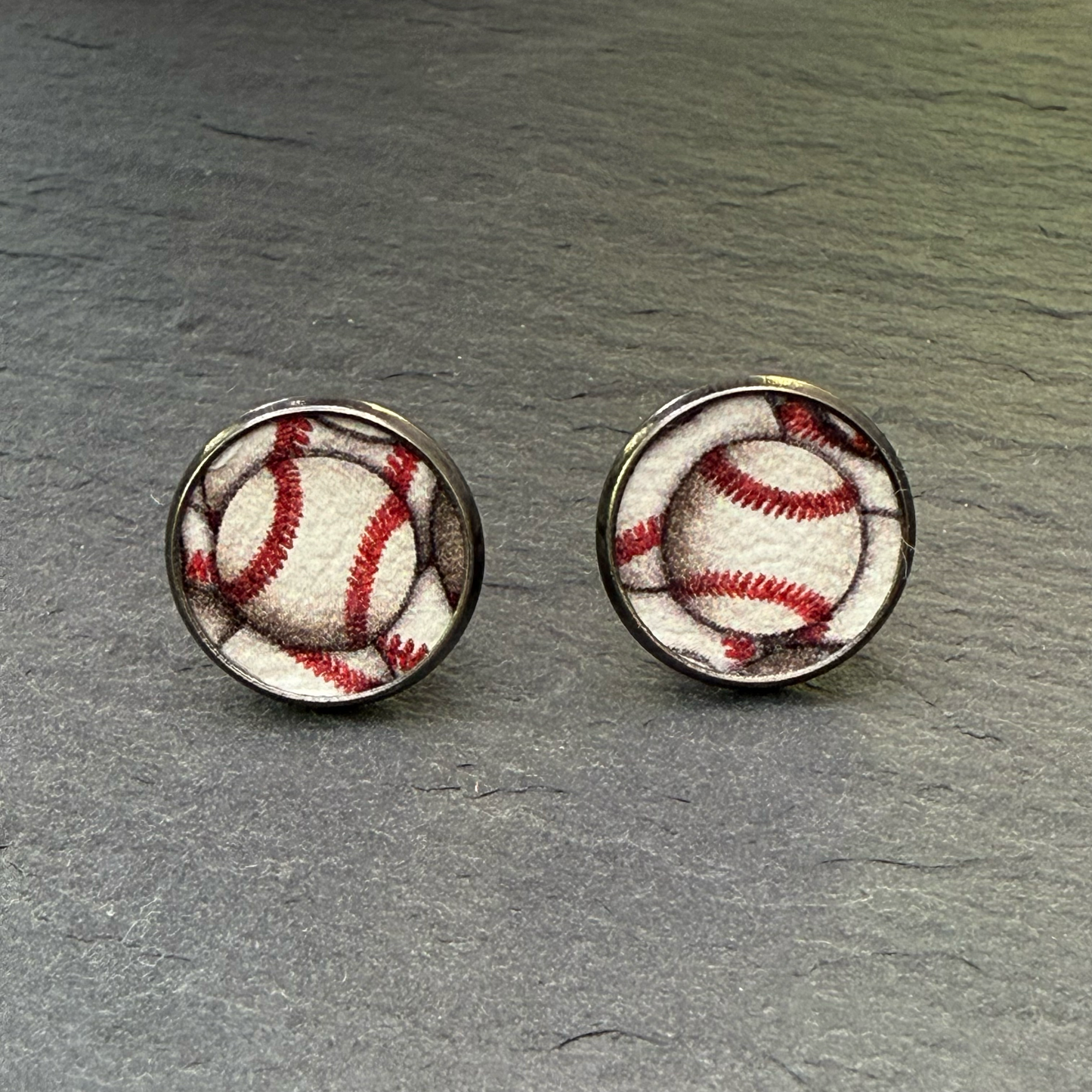 Baseball Circle Stud Earrings