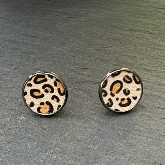 Tan Leopard Circle Stud Earrings