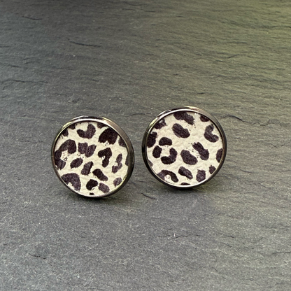 Black & White Leopard Circle Stud Earrings