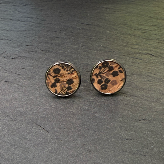 Black & Tan Flower Circle Stud Earrings