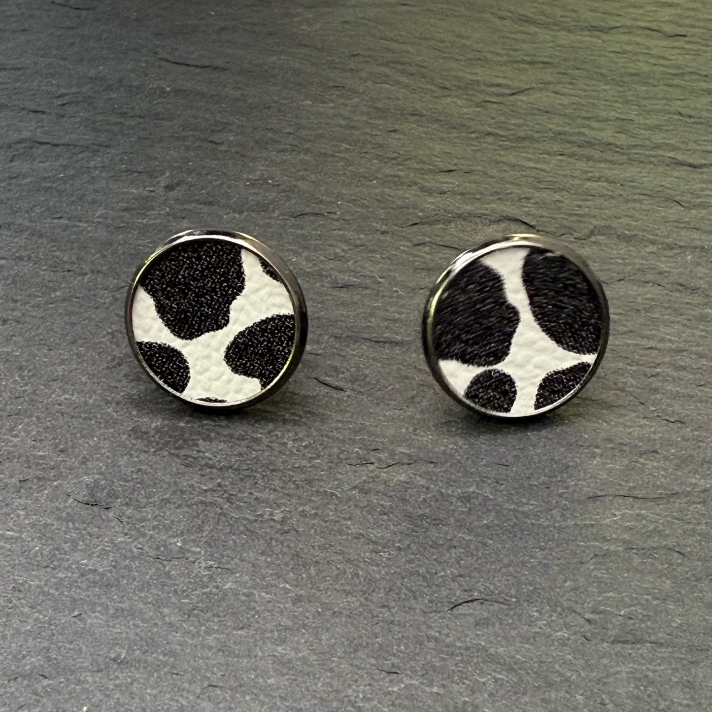 Cow Print Circle Stud Earrings