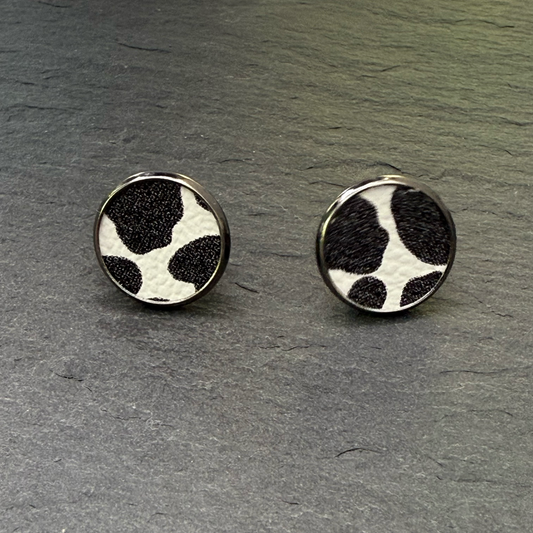 Cow Print Circle Stud Earrings
