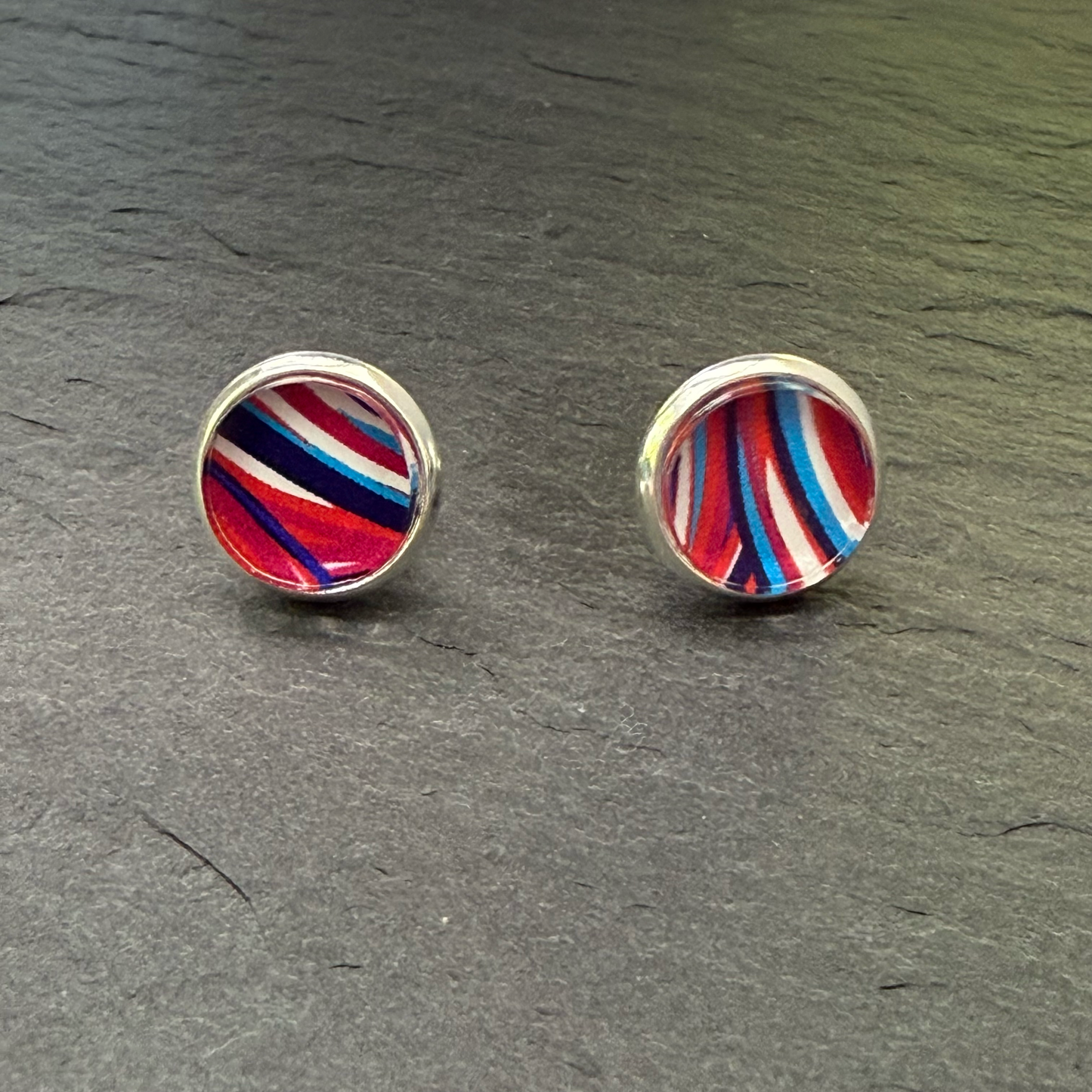 Red, White + Blue Swirl Circle Stud Earrings