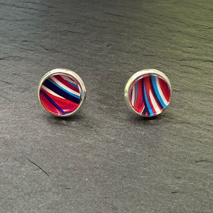 Red, White + Blue Swirl Circle Stud Earrings