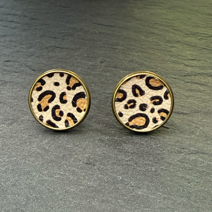 Tan Leopard Circle Stud Earrings