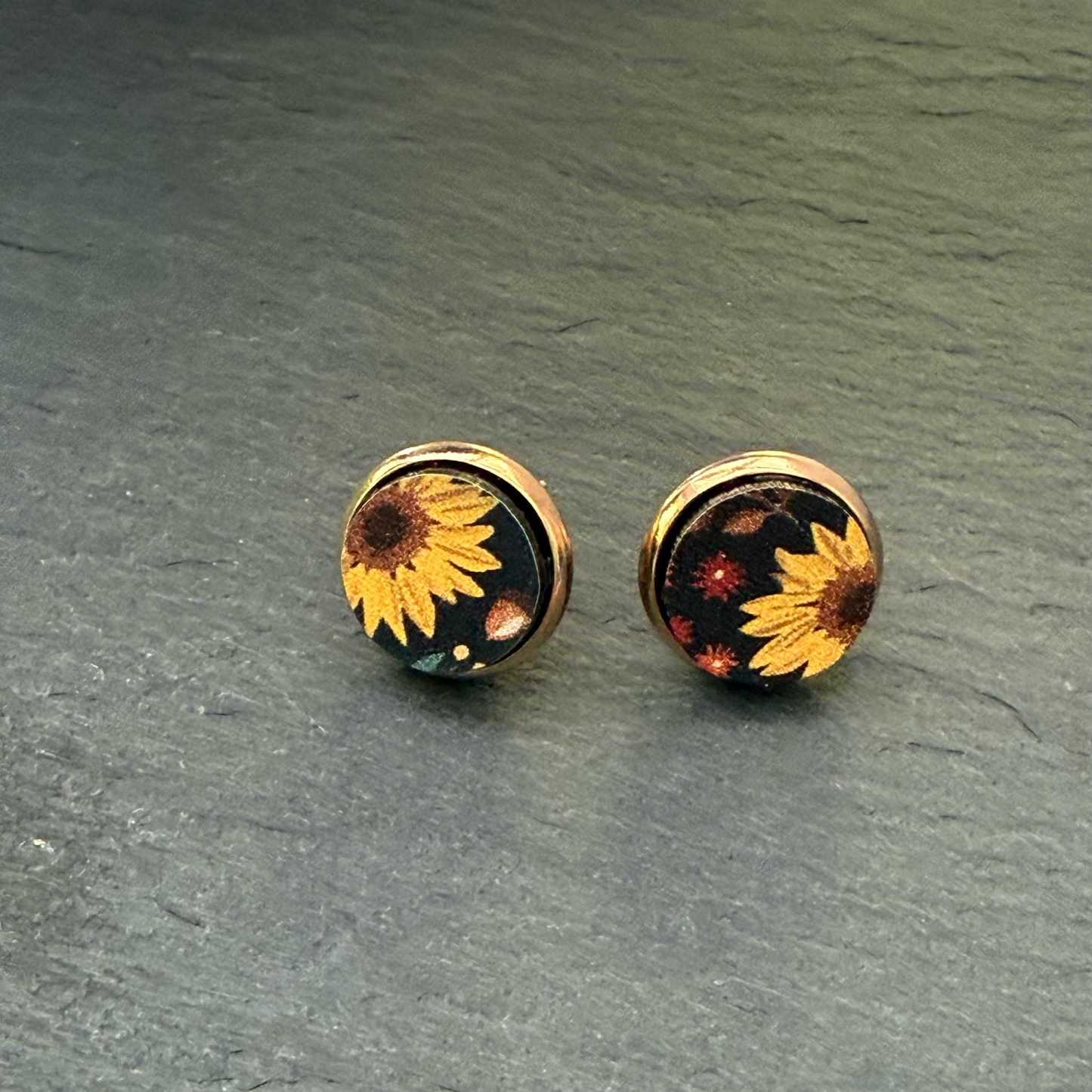 Sunflowers Circle Stud Earrings