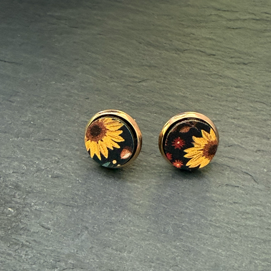 Sunflowers Circle Stud Earrings