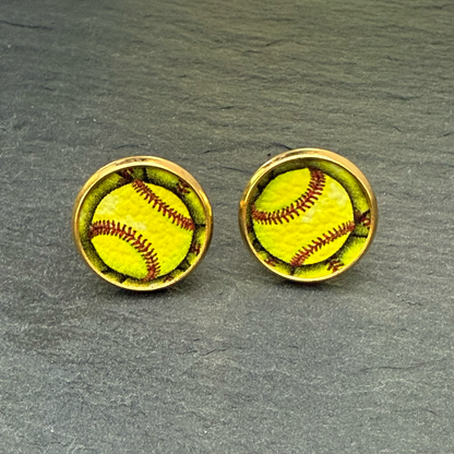 Softball Circle Stud Earrings