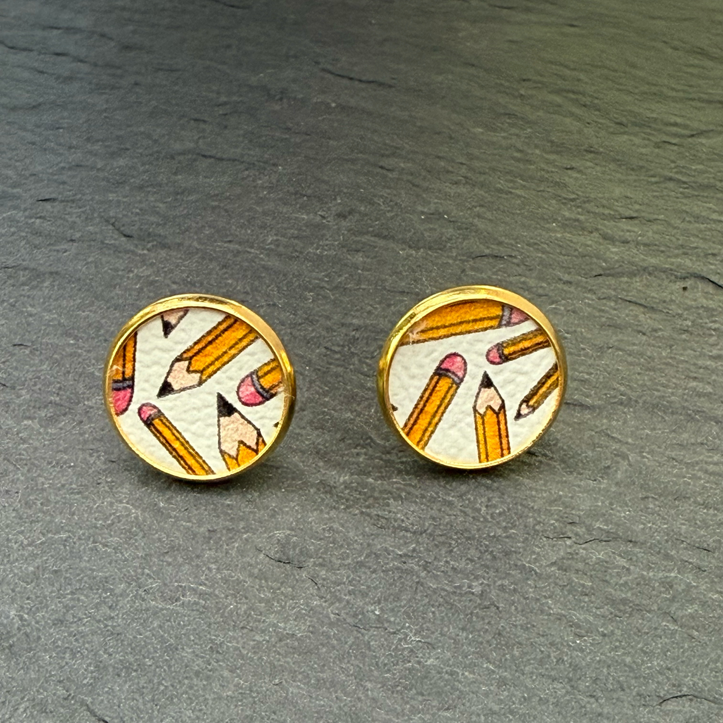 Pencils Circle Stud Earrings