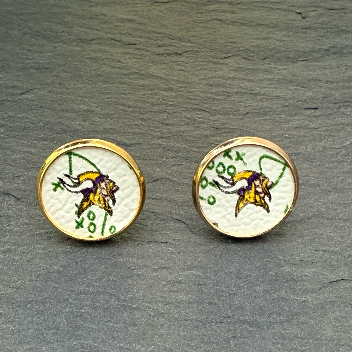 Vikings on White Circle Stud Earrings