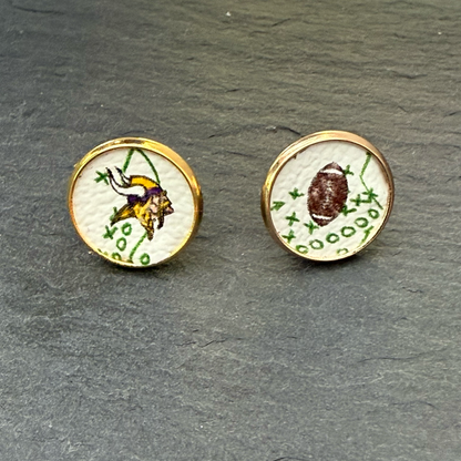 Vikings on White Circle Stud Earrings