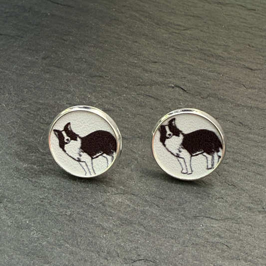 Collie Dog Circle Stud Earrings
