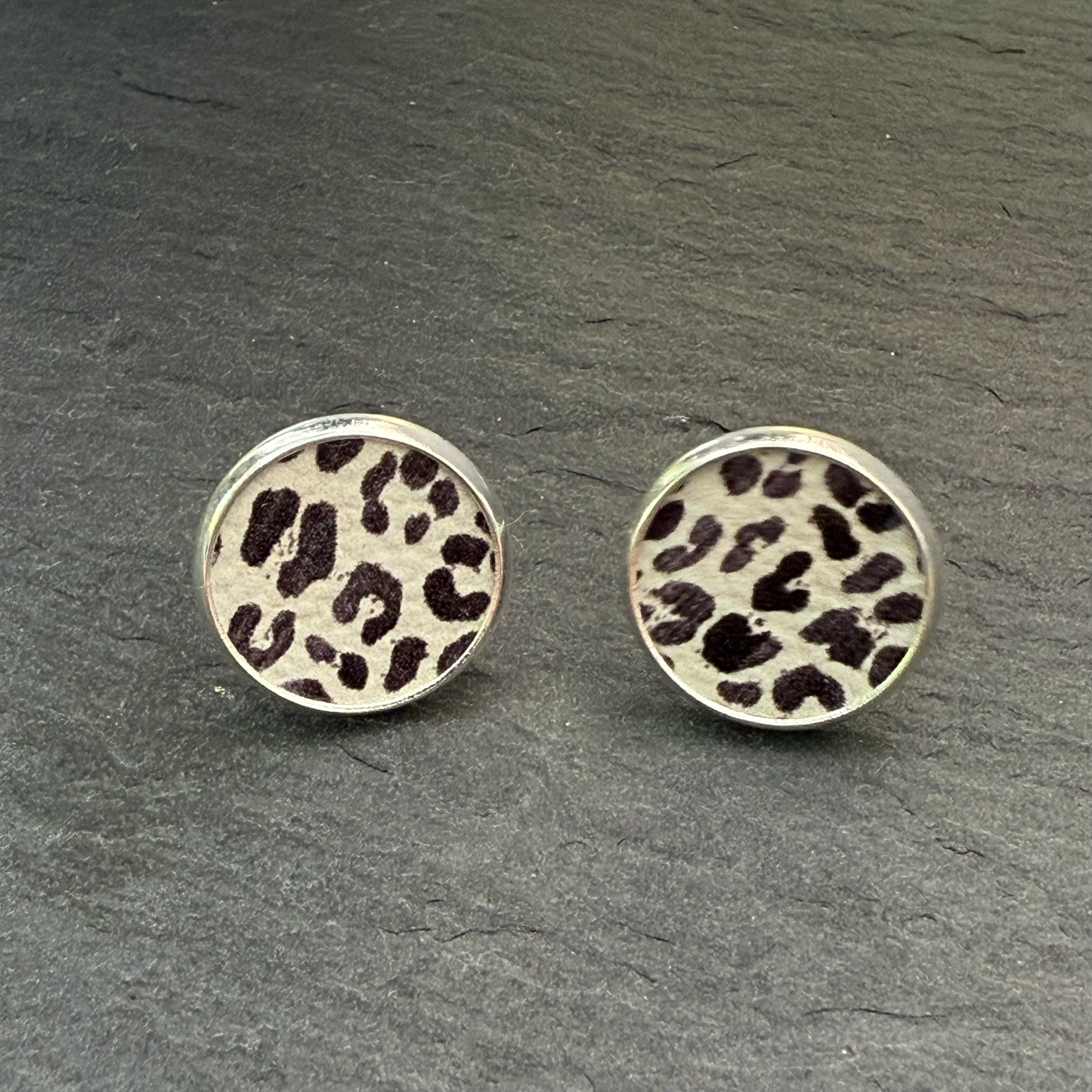 Black & White Leopard Circle Stud Earrings