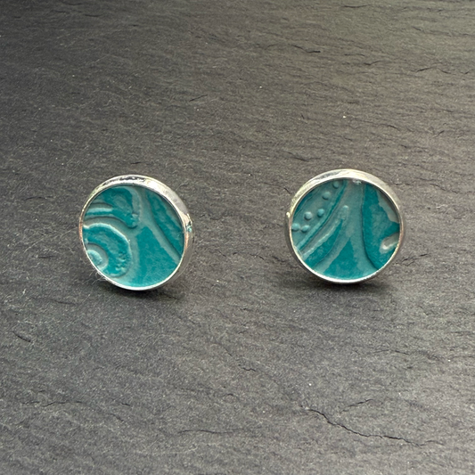 Turquoise Embossed Circle Stud Earrings