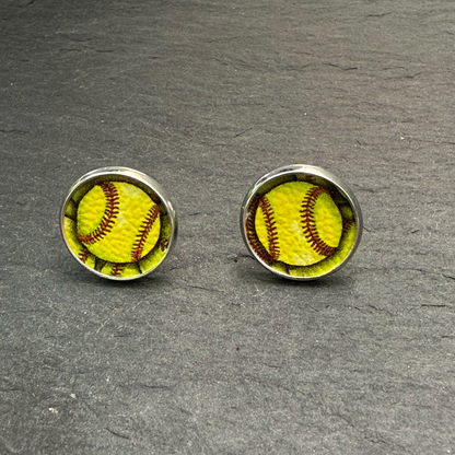 Softball Circle Stud Earrings