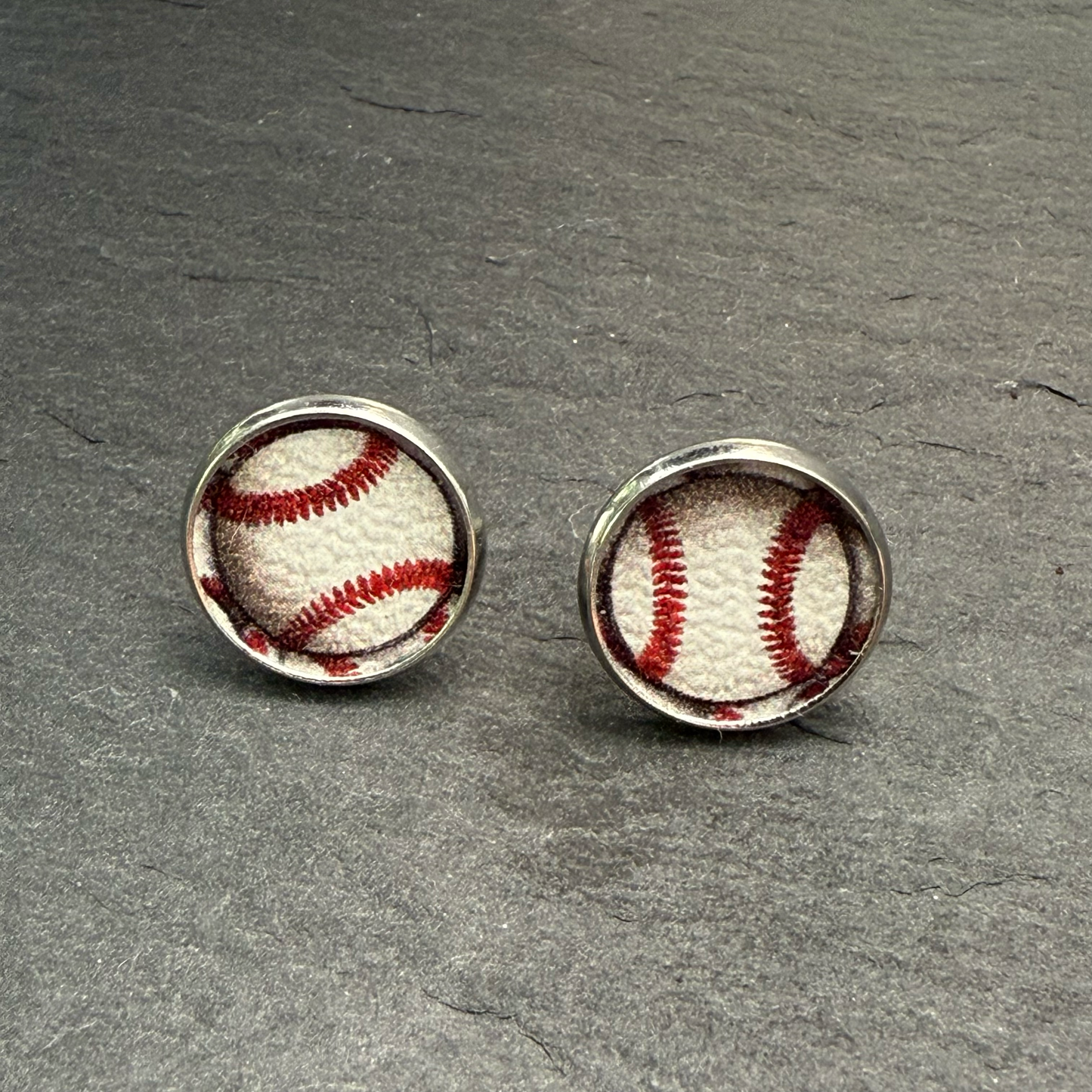 Baseball Circle Stud Earrings