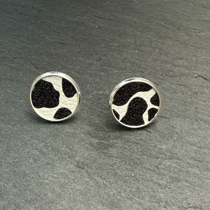 Cow Print Circle Stud Earrings