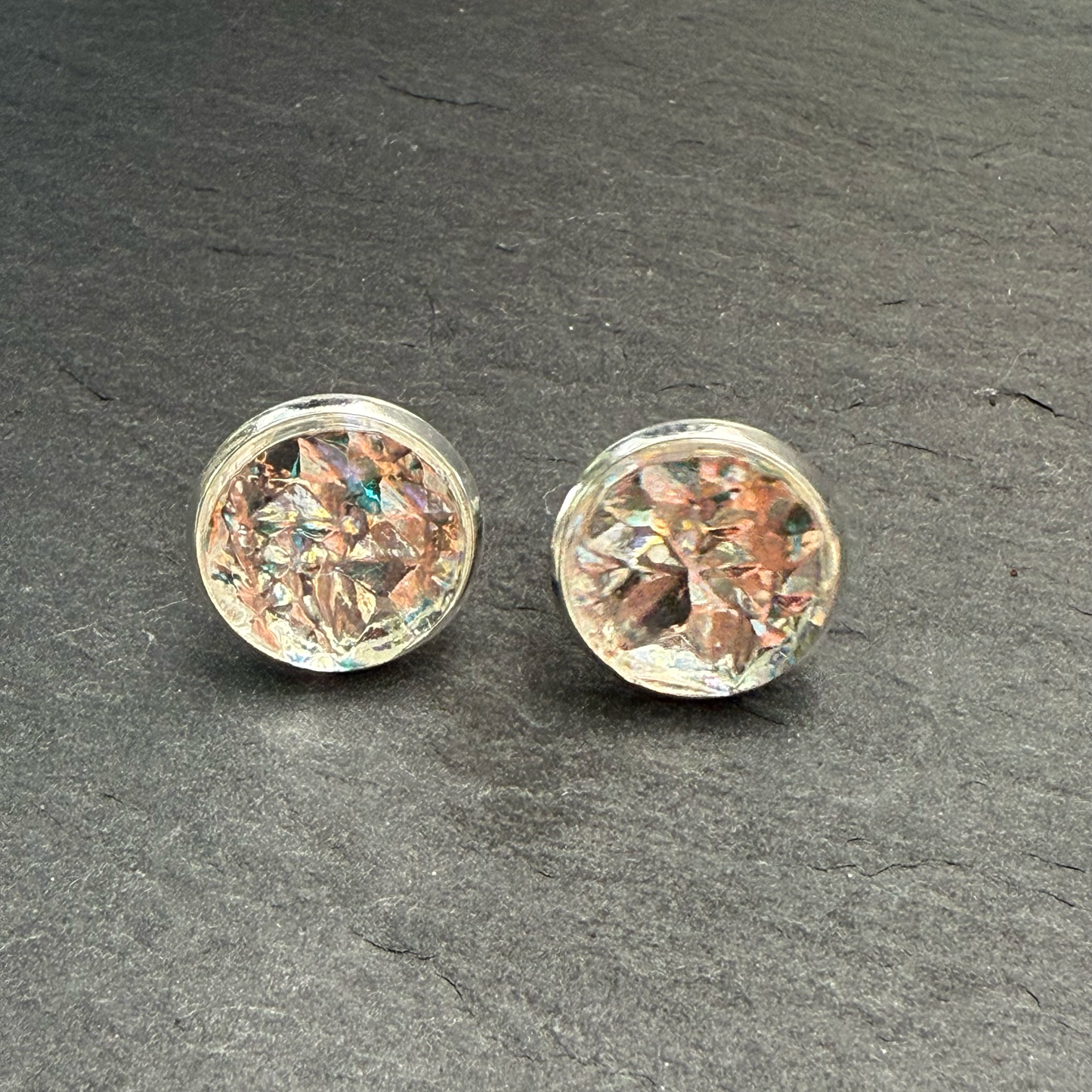 Champagne Shimmer Acrylic Circle Stud Earrings