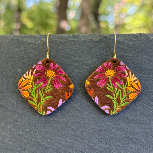 Floral Square Drop Dangle Earrings