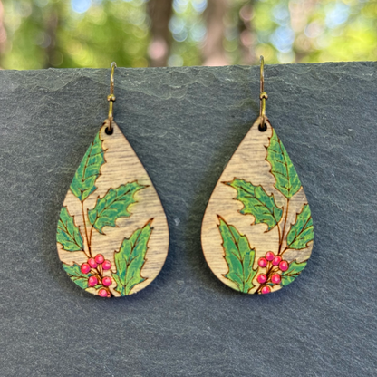 Holly Berry Drop Dangle Earrings
