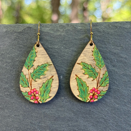 Holly Berry Drop Dangle Earrings