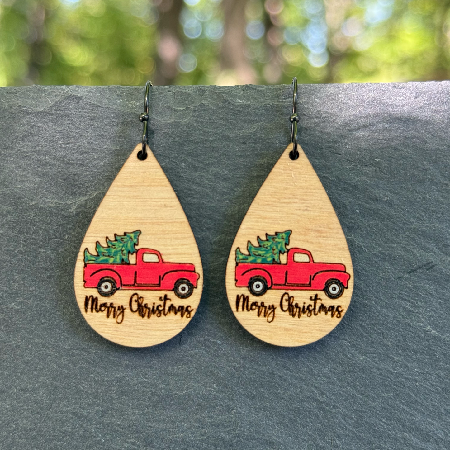 Red Truck Teardrop Drop Dangle Earrings