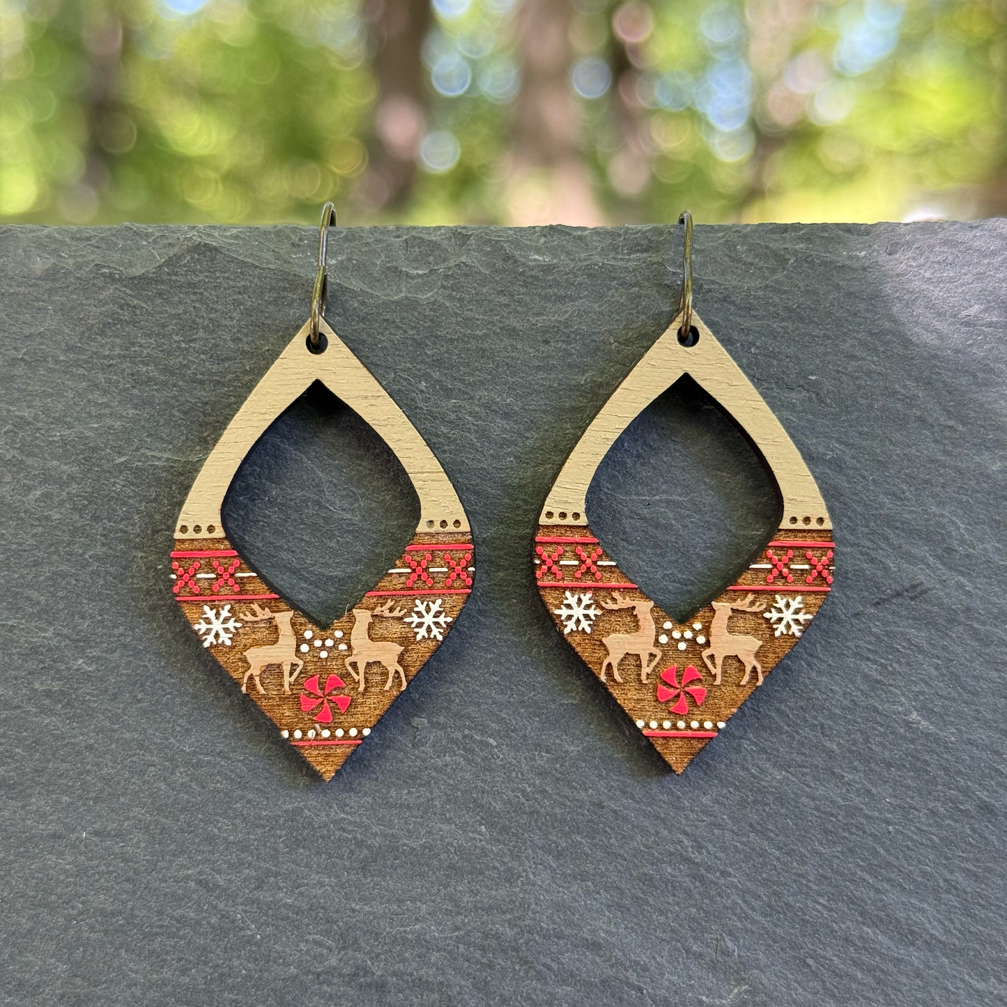 Reindeer Pinched Oval Cutout Drop Dangle Earrings