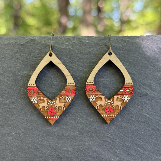 Reindeer Pinched Oval Cutout Drop Dangle Earrings