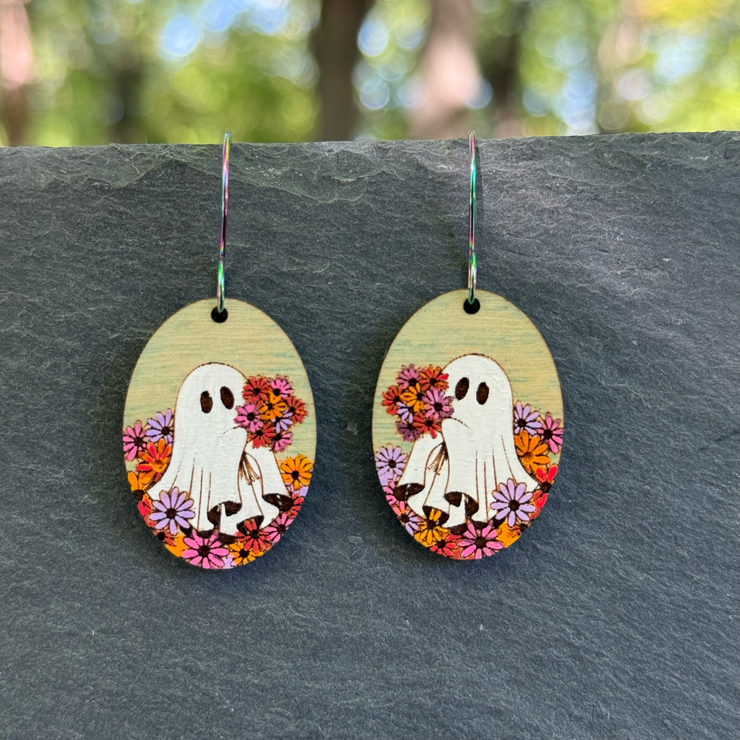 Floral Ghost Drop Dangle Earrings