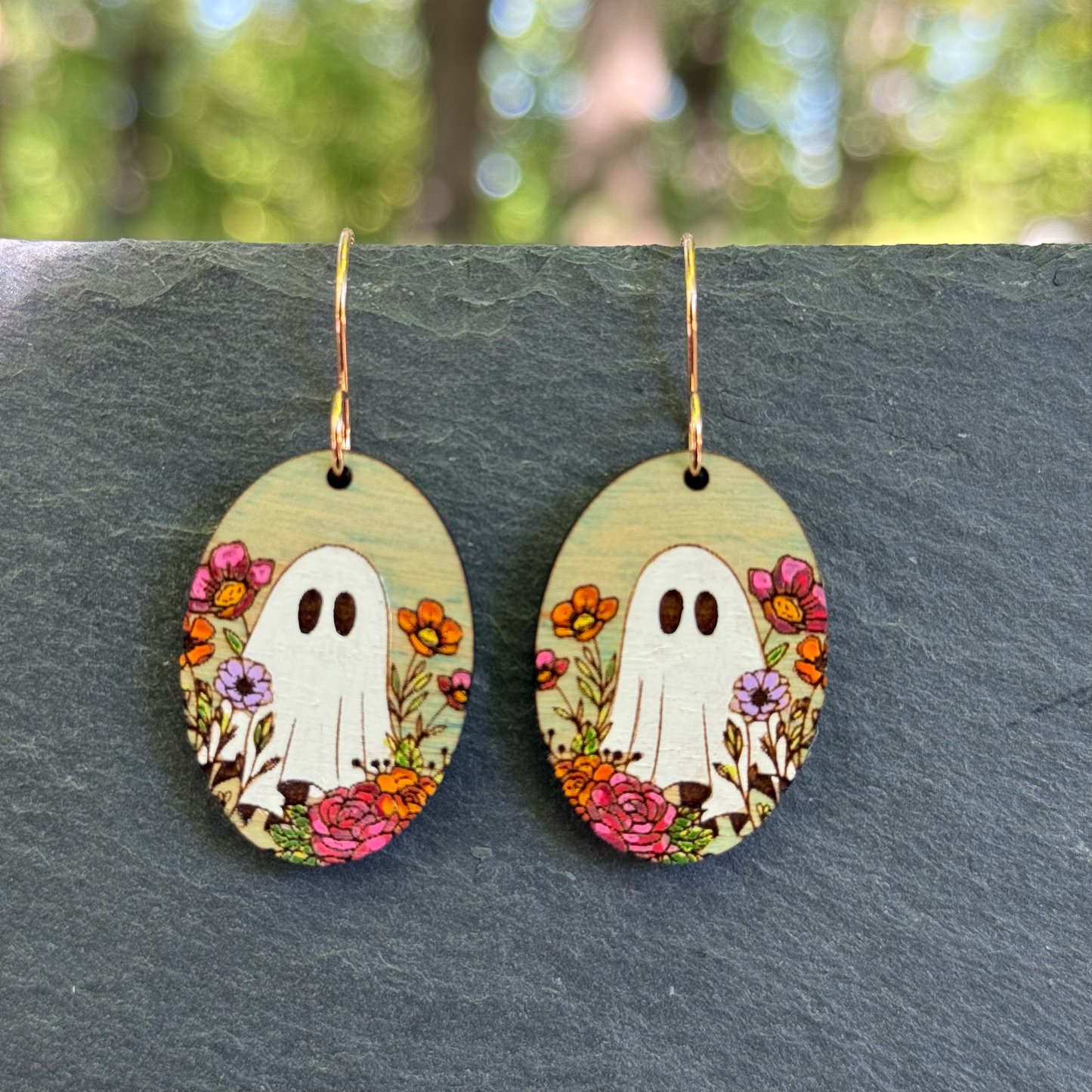 Floral Ghost Drop Dangle Earrings