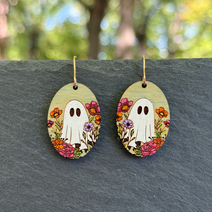 Floral Ghost Drop Dangle Earrings