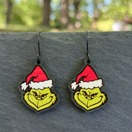 Grinch Face Drop Dangle Earrings