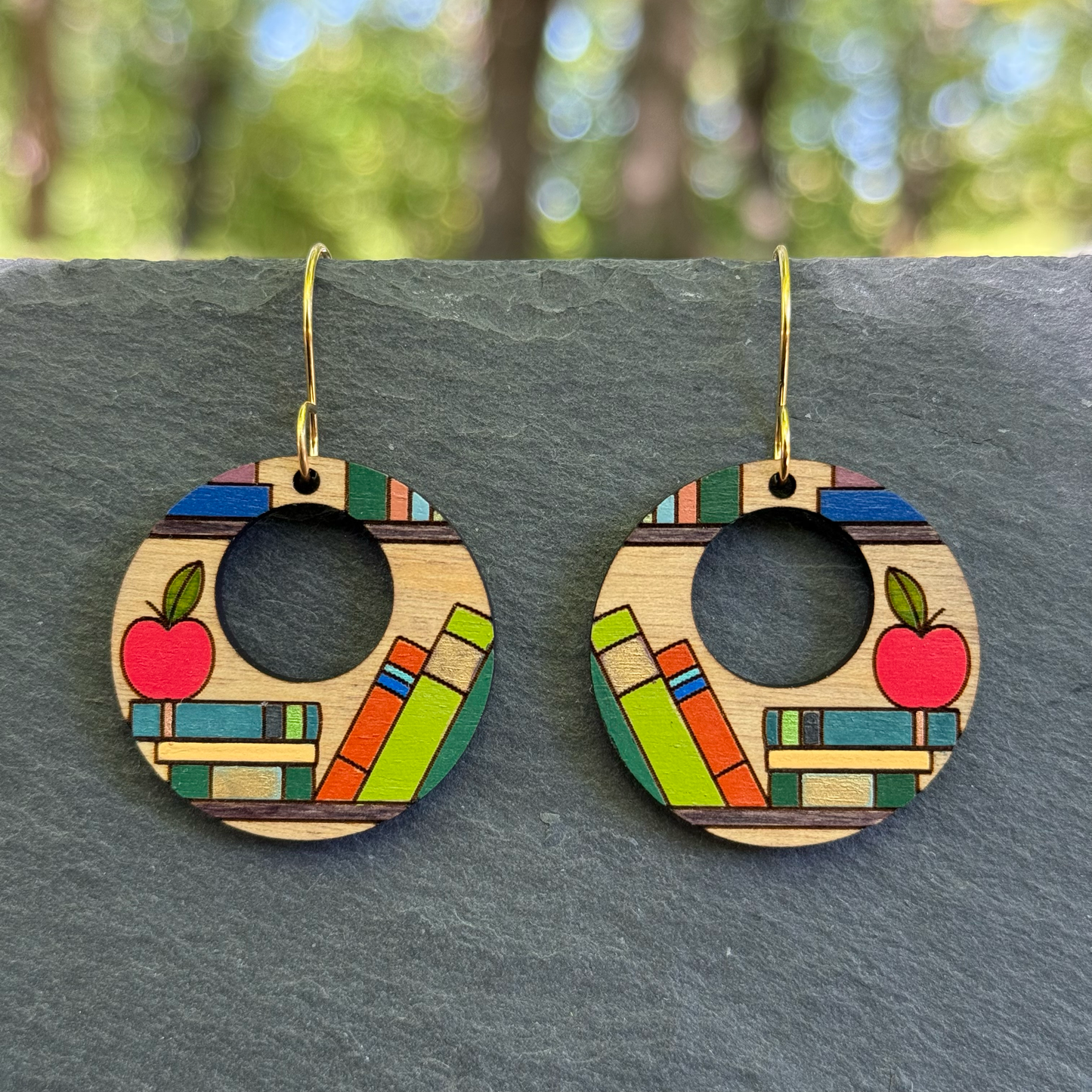 Circle of Books Drop Dangle Earrings