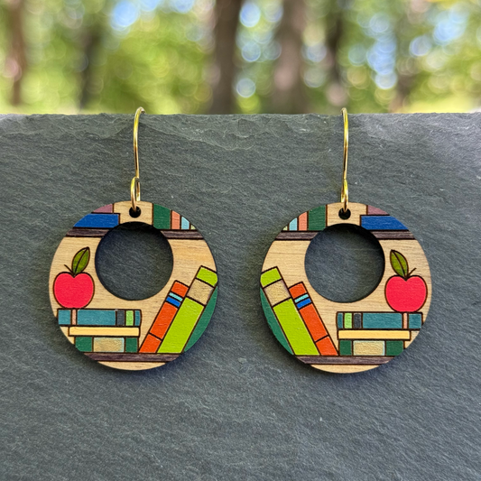 Circle of Books Drop Dangle Earrings