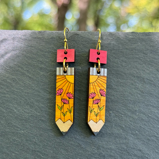 Floral Pencil Drop Dangle Earrings