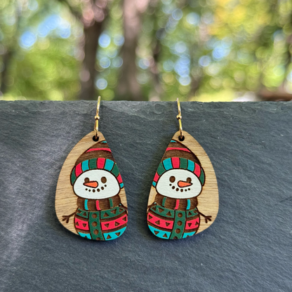 Friendly Snowman Drop Dangle Earrings
