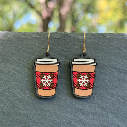 Winter Coffee Cup Drop Dangle Earrings