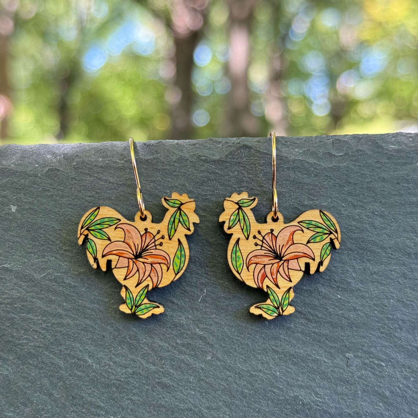 Floral Chicken Drop Dangle Earrings